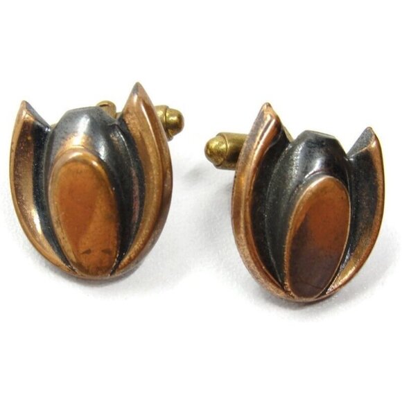 Vintage Modernist Cufflinks Copper Tone Unique Design  Shirt Accessories Wedding - Picture 2 of 13